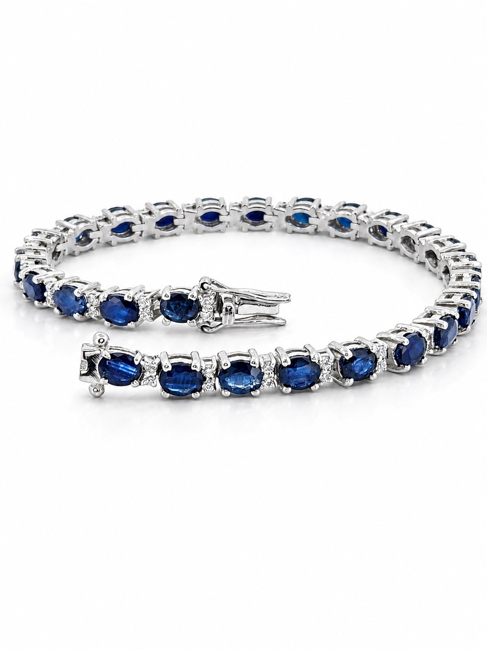 💙 Blue Sapphire & White Topaz Tennis Bracelet – 925 Sterling Silver